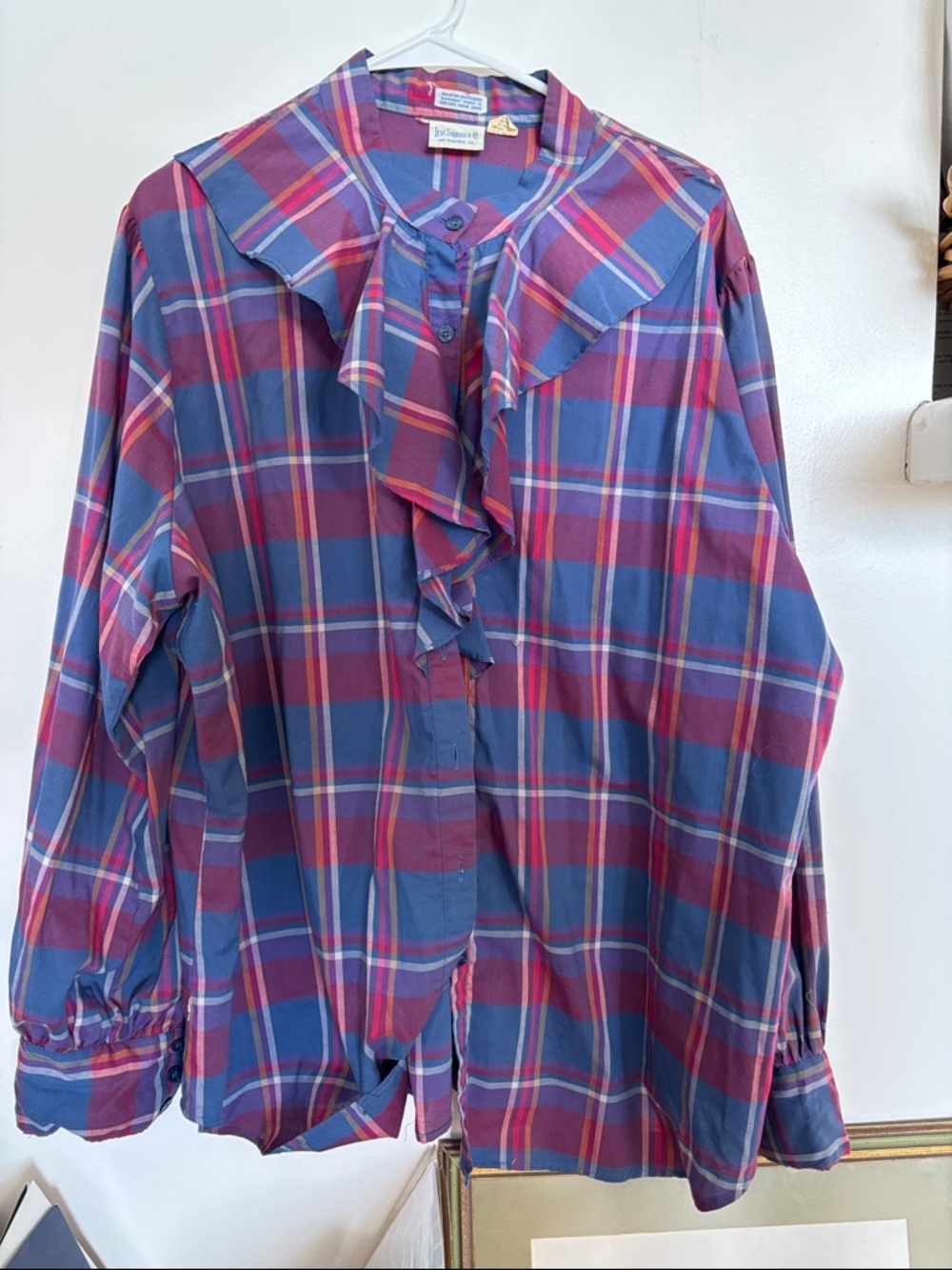 VINTAGE Levi's Purple & Pink Plaid Ruffle Button-Down Shirt
